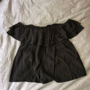 Black Ruffle Off the Shoulder Top